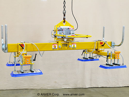 ANVER Four Pad Electric Powered Lifter with Four Pad Lifting Frame for Lifting & Handling Metal Panels 12 ft x 8 ft (3.7 m x 2.4 m) up to 4400 lbs (1996 kg)